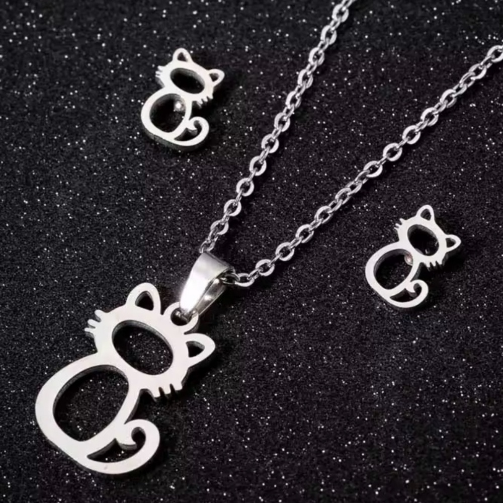 Cat Necklace and Earrings Set